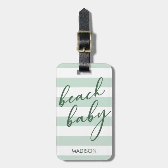 Étiquette À Bagage Pastel Stripes Beach Baby (Devant Vertical)