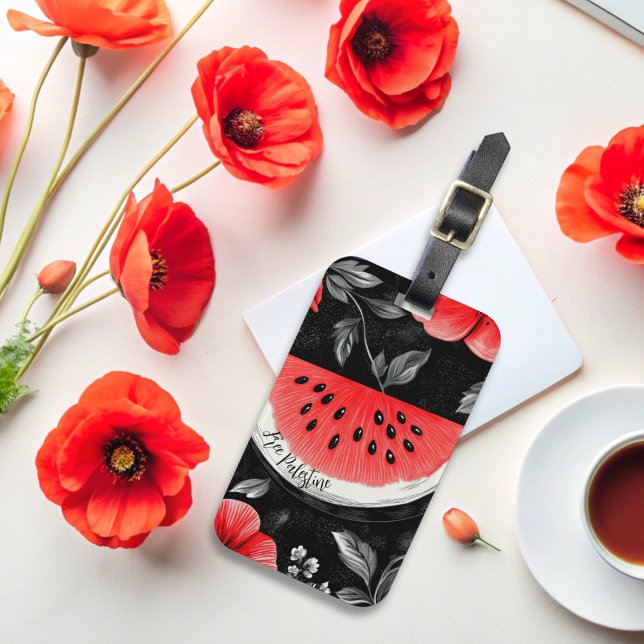 Étiquette À Bagage Pastèque de Palestine (palestine poppies and watermelon luggage tag)