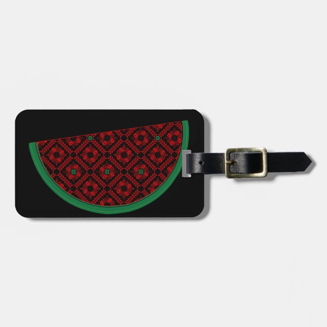 Étiquette À Bagage Pastèque de Palestine Broderie tatreez rouge (Devant horizontal)