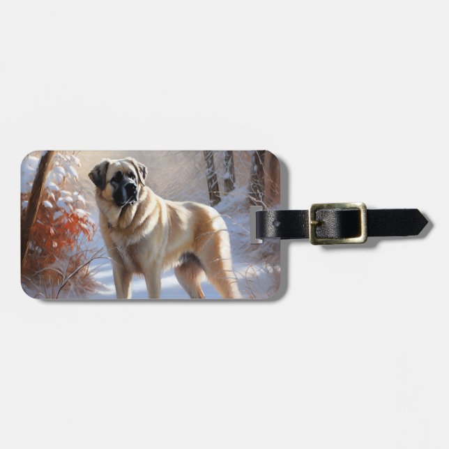 Étiquette À Bagage Pasteur Anatolien Laisser Neige Noël (Devant horizontal)