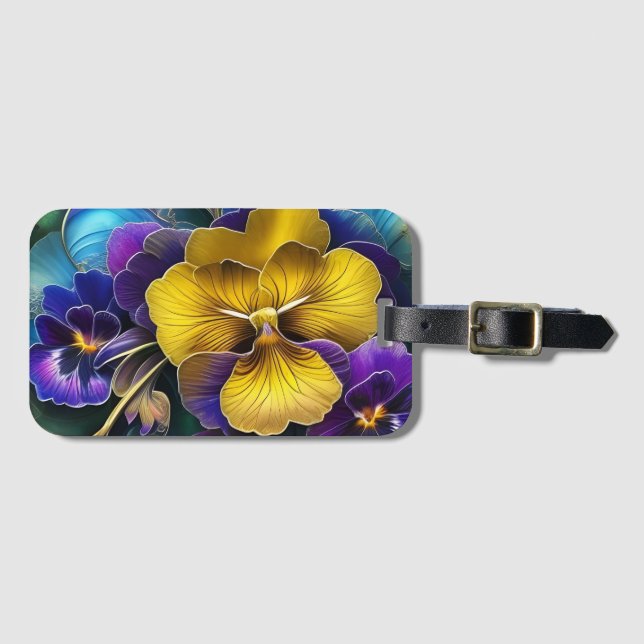 Étiquette À Bagage Patch de Pansy Gold et Purple (Devant Horizontal)
