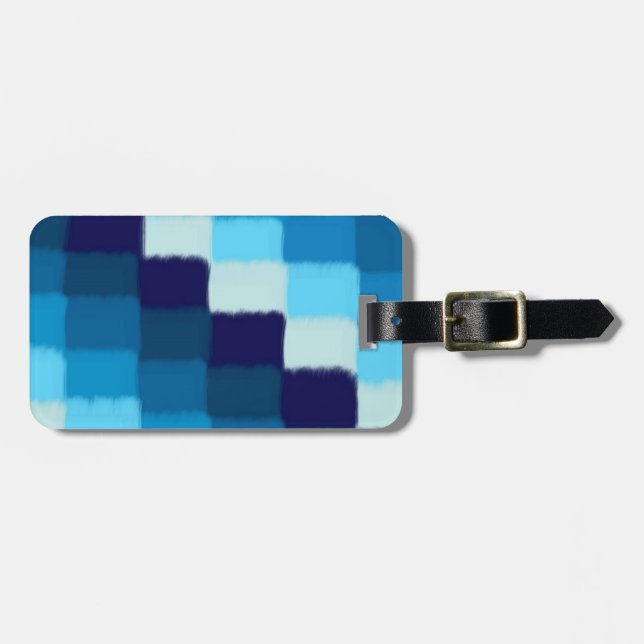 Étiquette À Bagage Patchwork bleu (Devant horizontal)
