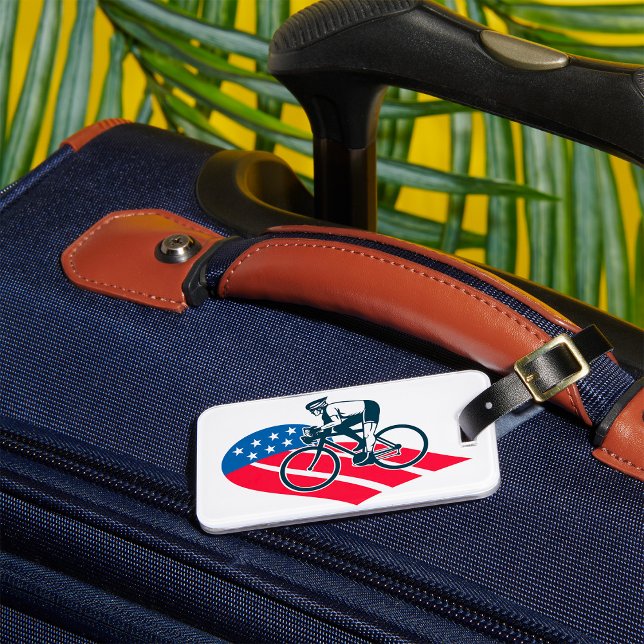 Étiquette À Bagage Patriotique USA Cyclisme Américain Drapeau Vélo Ri (Créateur téléchargé)