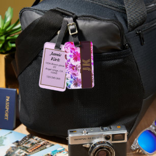 Étiquette À Bagage Patten floral vintage personnalisé monogramme pers