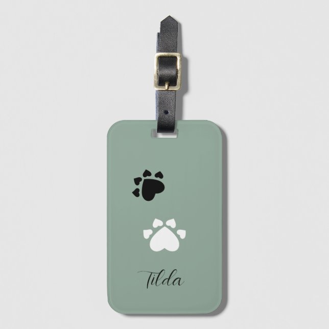Étiquette À Bagage Pattes de cœur de chiot monogrammées (Devant Vertical)