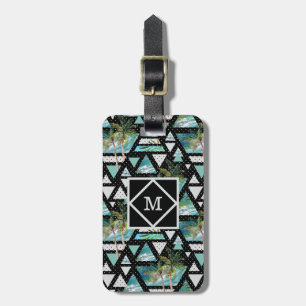 Étiquette À Bagage Paumes géométriques abstraites et motif de vagues