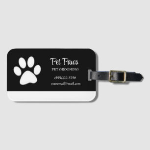 Étiquette À Bagage Paw Chien Blanc sur Noir Service de Grossissement