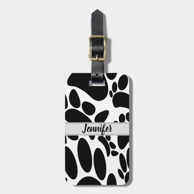 Étiquette À Bagage Pawprint de chien Abstrait Nom personnalisé blanc (Devant Vertical)