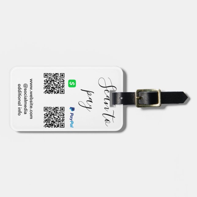 Étiquette À Bagage Paypal Cashapp scan pour payer QR ajouter le nom d (Devant horizontal)