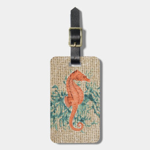 Étiquette À Bagage pays français burlap shabby chic corail seahorse