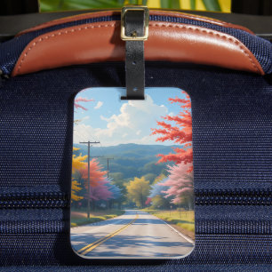 Étiquette À Bagage Paysage à l'aquarelle d'une route de campagne auto