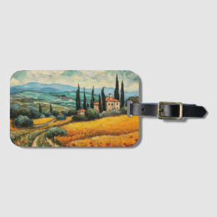 Étiquette À Bagage Paysage de campagne de Toscane sauvage dorée
