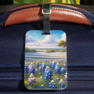 Étiquette À Bagage Paysage de prairie aux bleuets du Texas