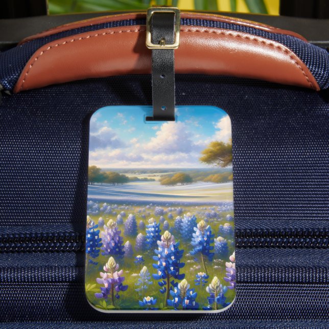 Étiquette À Bagage Paysage de prairie aux bleuets du Texas (Insitu Rectoal 2)