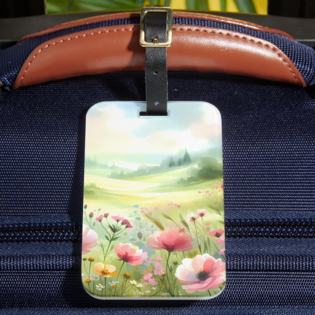 Étiquette À Bagage Paysage de prairie fleurie pastel (Insitu Rectoal 2)