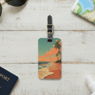 Étiquette À Bagage Paysage de voyage de plage rétro Extérieur 