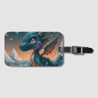 Étiquette À Bagage Paysage hivernal de Chibi Dragon mystique