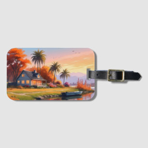 Étiquette À Bagage Paysage naturel avec lac et palmiers-34219