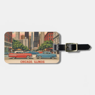 Étiquette À Bagage Paysage urbain vintage de Chicago Illinois Voyage 