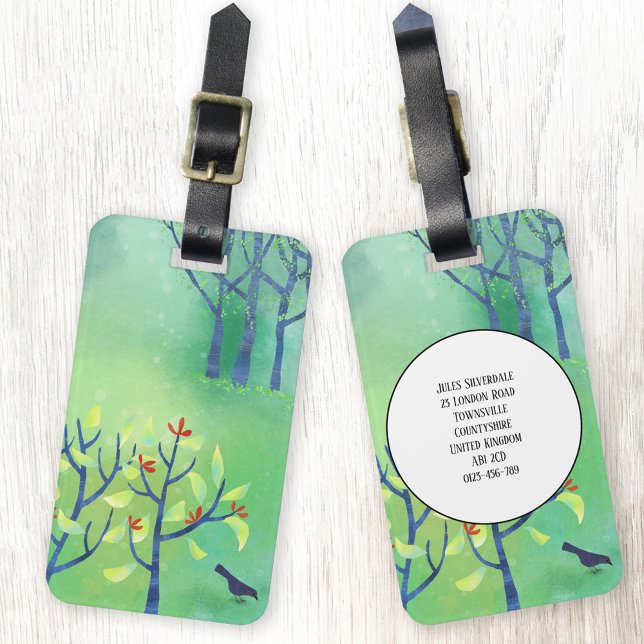 Étiquette À Bagage Paysage vert moderne Art Nature Personnalisé (Modern landscape art green personalized luggage tag)