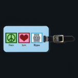 Étiquette À Bagage Peace Love Hippopotame<br><div class="desc">Peace Love Hippopotame cadeau avec un signe de paix,  le coeur,  et un hippopotame mignon. J'adore les jolies hippopotames avec leurs visages de dessins animés amusants.</div>