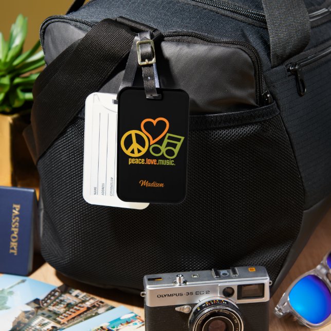 Étiquette À Bagage Peace Love Music nom personnalisé (Recto & Verso)
