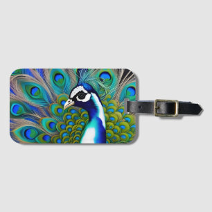 Étiquette À Bagage Peacock blanc bleu et vert Piebald
