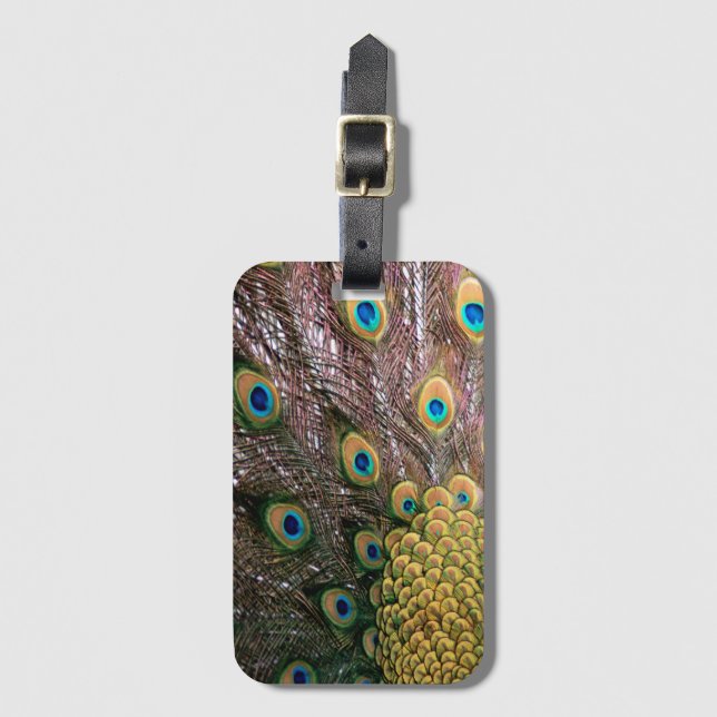 Étiquette À Bagage Peacock Feathers Emerald Green et Gold (Devant Vertical)