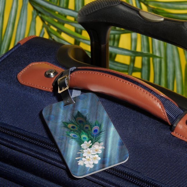 Étiquette À Bagage Peacock plumes & Emerald Green Metallic Silk (Insitu Rectoal 1)