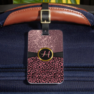 Étiquette À Bagage Peau et Parties scintillant léopard Rose poussiére