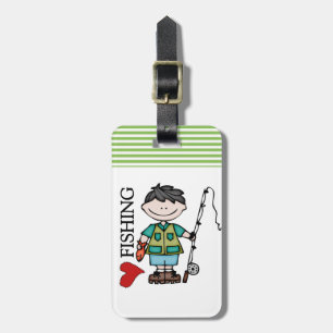 Étiquette À Bagage Pêche d'amour du garçon I de cheveux noirs