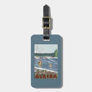 Étiquette À Bagage Pêcheur de mouche - Pétersbourg, Alaska
