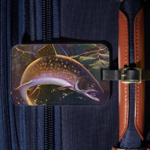 Étiquette À Bagage Pêcheur de truite vintage, Pêche sportive