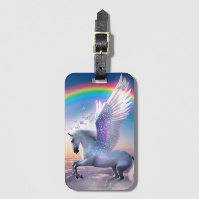 Étiquette À Bagage Pégase avec arc-en-ciel (Devant Vertical)
