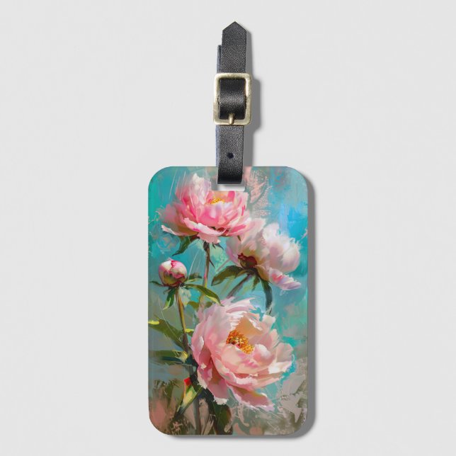 Étiquette À Bagage Peines roses sur Peinture Bleue (Devant Vertical)