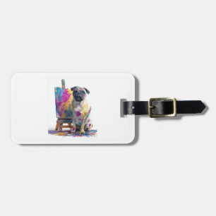 Étiquette À Bagage Peintre Pug � Chien d'Art Abstrait