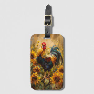 Étiquette À Bagage Peinture à l'huile de coq et de tournesol