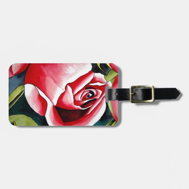 Étiquette À Bagage Peinture aquarelle d'art de bourgeon de rose rose (Devant horizontal)
