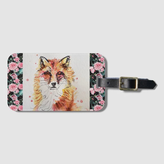 Étiquette À Bagage Peinture aquarelle Renard rouge Épicerie (Devant Horizontal)