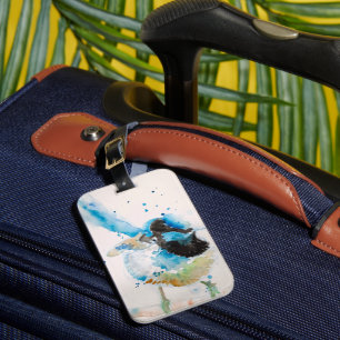 Étiquette À Bagage Peinture aquarelle Troglodyte bleu Oiseaux austral