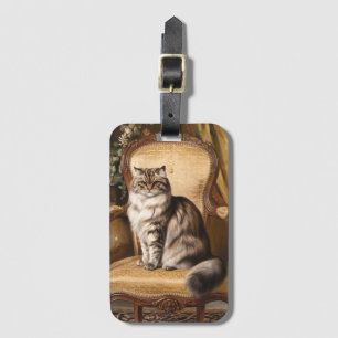 Étiquette À Bagage Peinture artistique de style vintage de chat persa