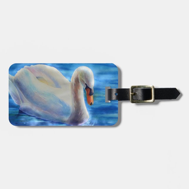 Étiquette À Bagage Peinture d'aquarelle blanche pour cygne (Devant horizontal)