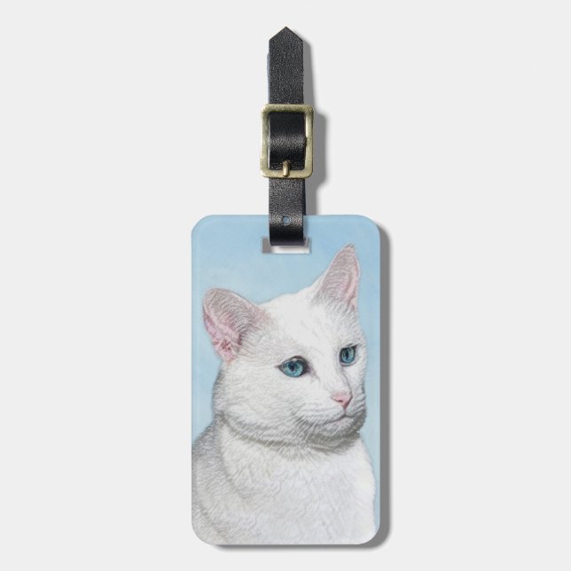 Étiquette À Bagage Peinture de chat blanc - Cute Original Cat Art (Devant Vertical)