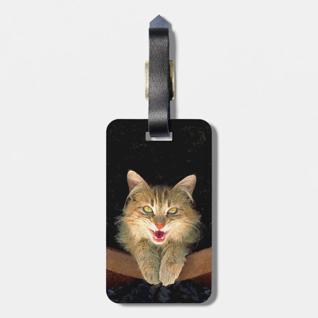 Étiquette À Bagage Peinture de chat Mad - Cute Original Cat Art (Dos Vertical)