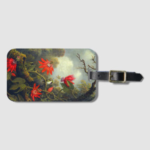 Étiquette À Bagage Peinture de colibri et de passiflores