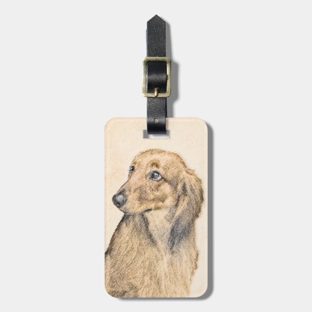 Étiquette À Bagage Peinture de Dachshund (à poil long) - Art canin or (Devant Vertical)