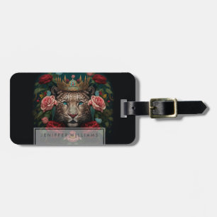 Étiquette À Bagage Peinture de Jaguar avec Couronne de Fleurs