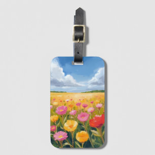 Étiquette À Bagage Peinture de paysage de champ de fleurs