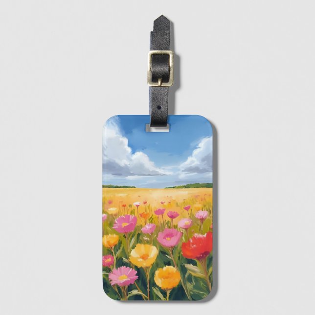 Étiquette À Bagage Peinture de paysage de champ de fleurs (Devant Vertical)