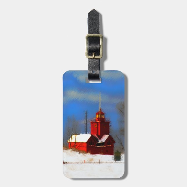 Étiquette À Bagage Peinture de phare rouge - Art original (Devant Vertical)